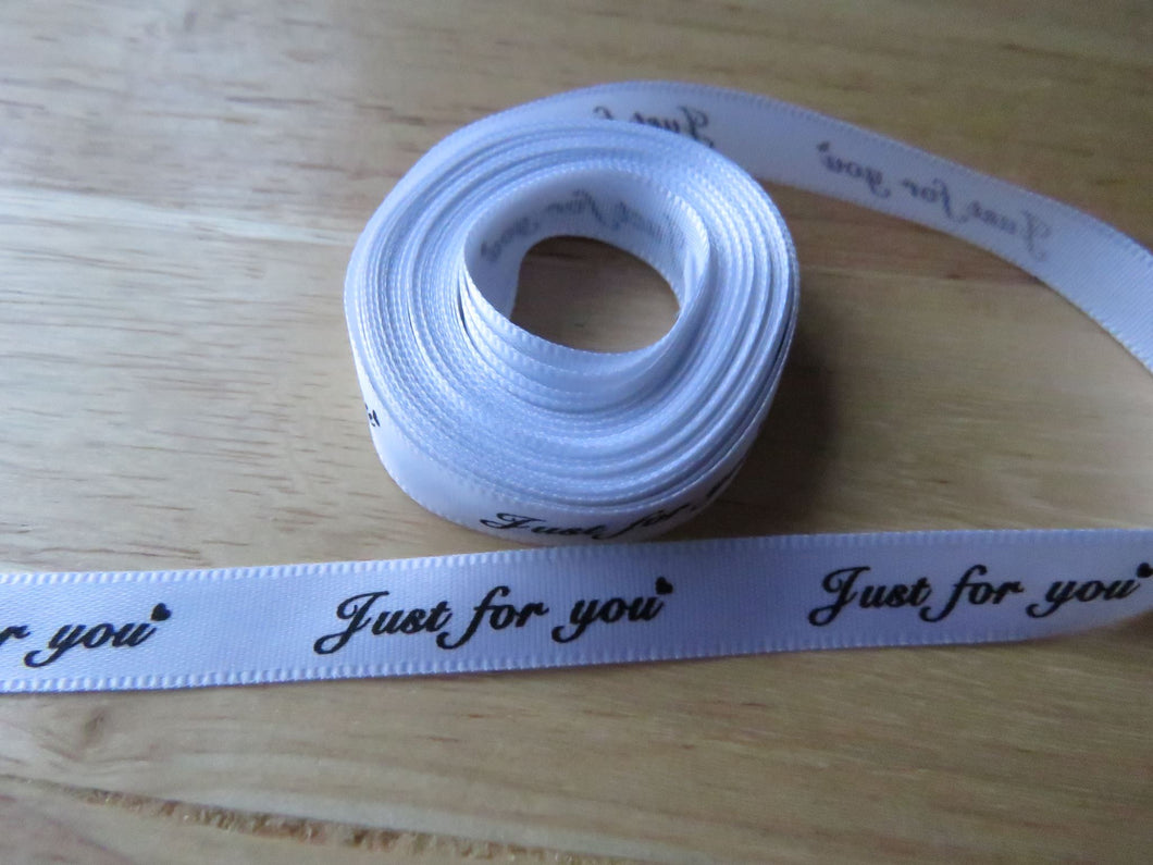 5 yards Just for You White Satin Ribbon 10mm