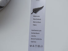 Load image into Gallery viewer, 10 Fern Symbol White Satin tape Washing Instructions/ Handmade New Zealand Merino Wool Labels