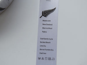 10 Fern Symbol White Satin tape Washing Instructions/ Handmade New Zealand Merino Wool Labels