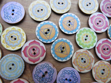 Load image into Gallery viewer, 10 x 25mm Mixed Print Retro Wood Buttons- random mix of 10
