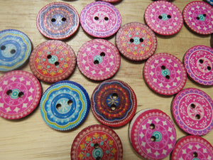 10 Mixed Set of Pink Blue Orange Retro Mosaic Print 25mm Round Buttons