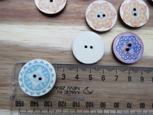 Load image into Gallery viewer, 10 x 25mm Mixed Print Retro Wood Buttons- random mix of 10