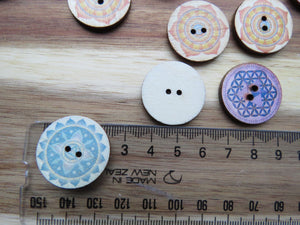 10 x 25mm Mixed Print Retro Wood Buttons- random mix of 10