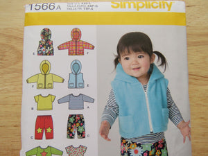 Simplicity 1566A Toddler Hoodie, tshirt, leggings, overalls, vest pattern