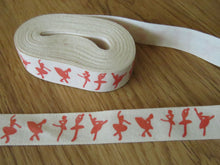 Load image into Gallery viewer, 5 yards/ 4.6m Red ballet dancers printed on Cream 100% cotton tape