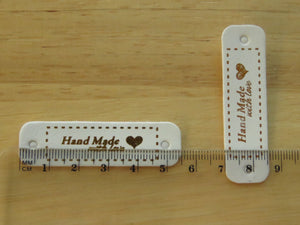 11 White PU Leather Hand Made with Love and Gold heart white labels