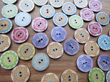 Load image into Gallery viewer, 10 x 25mm Mixed Print Retro Wood Buttons- random mix of 10