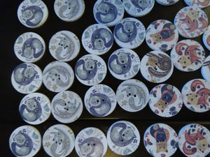 11 Large Single Cat print 25mm buttons- white back 2 holes