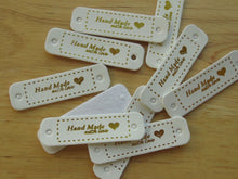 Load image into Gallery viewer, 11 White PU Leather Hand Made with Love and Gold heart white labels