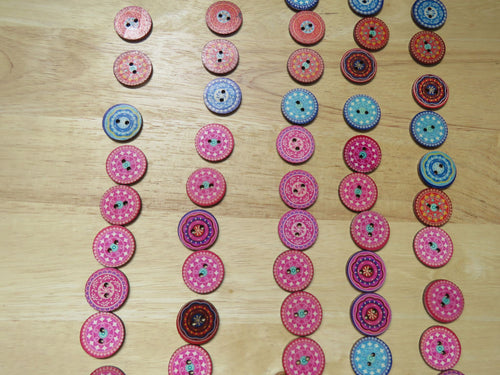 10 Mixed Set of Pink Blue Orange Retro Mosaic Print 25mm Round Buttons