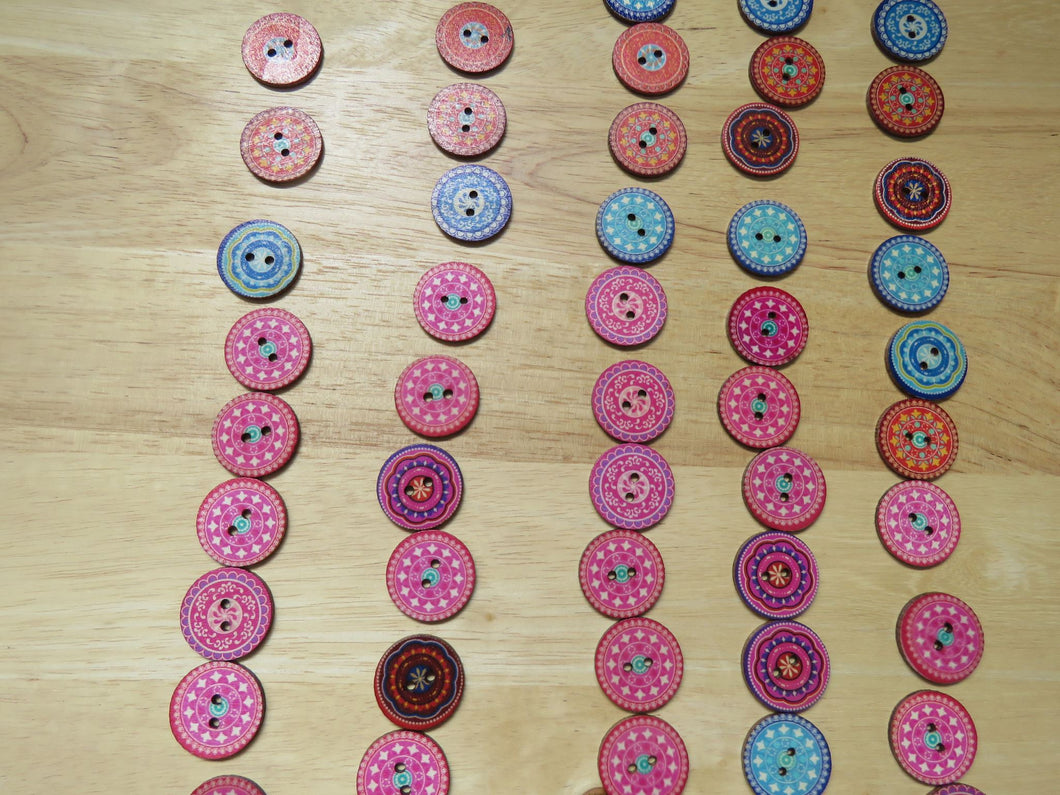 10 Mixed Set of Pink Blue Orange Retro Mosaic Print 25mm Round Buttons