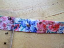 Load image into Gallery viewer, 5m Blue Pink Flowers 15mm wide fold over elastic FOE foldover elastic