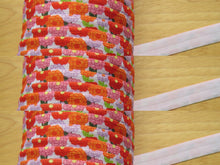Load image into Gallery viewer, 5m Zinnia Flower Print 15mm Fold over FOE Foldover Elastic 5m