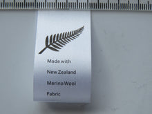 Load image into Gallery viewer, 14 Fern Symbol White Satin tape Washing Instructions/ Handmade New Zealand Merino Wool Labels