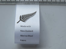 Load image into Gallery viewer, 10 Fern Symbol White Satin tape Washing Instructions/ Handmade New Zealand Merino Wool Labels
