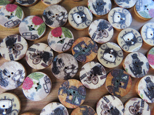 10 Vintage Car Stagecoach Carriage Retro Print 20mm Wooden buttons