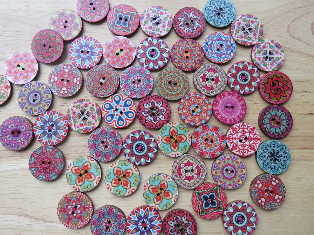 10 x Mixed colors Middle Eastern mosiac retro vintage print 25mm buttons