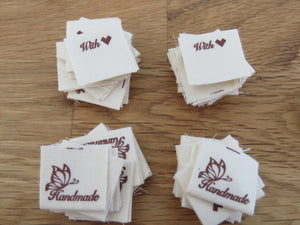 6 Butterfly Hand made  with heart (love) cotton flag labels. 2 x 2cm