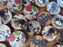 Load image into Gallery viewer, 10 Vintage Car Stagecoach Carriage Retro Print 20mm Wooden buttons