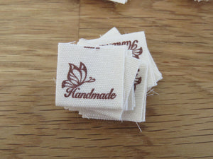 6 Butterfly Hand made  with heart (love) cotton flag labels. 2 x 2cm