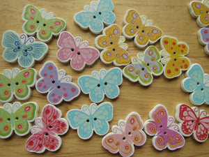 10 Mixed Print Butterfly buttons 23x 16mm