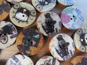 10 Vintage Car Stagecoach Carriage Retro Print 20mm Wooden buttons