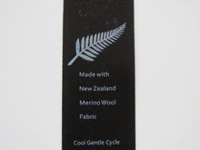 Load image into Gallery viewer, 4 Black Satin washing instructions/ made with NZ Merino wool labels