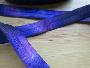1m Purple Galaxy Star print fold over elastic FOE foldover 15mm wide