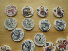 Load image into Gallery viewer, 11 Large Single Cat print 25mm buttons- white back 2 holes