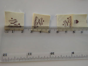 10 Handmade with scissors and needle and thread  cotton flag labels 2 x 2cm