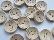 Load image into Gallery viewer, 10 Flower stem wood look buttons 20mm diameter