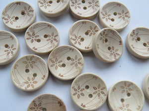 10 Flower stem wood look buttons 20mm diameter