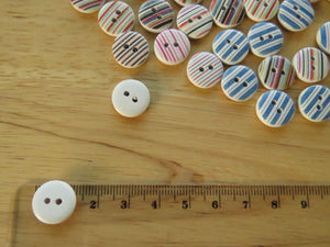 50 Striped 13mm mixed colours buttons with white back
