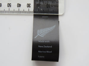 4 Black Satin washing instructions/ made with NZ Merino wool labels