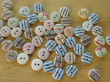Load image into Gallery viewer, 50 Striped 13mm mixed colours buttons with white back