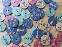 Load image into Gallery viewer, 53 Mixed Beach Print buttons- bikini, sun umbrella, lighthouse, yacht, fish etc