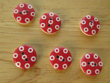 Load image into Gallery viewer, 6 red Buttons white spot with red dot inside 15mm