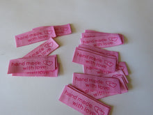 Load image into Gallery viewer, 25 Pink Hand made with Love and Double Heart Labels 45x 15mm approx.
