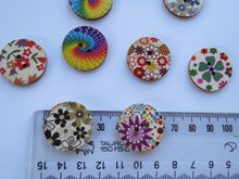 Load image into Gallery viewer, 10 x 25mm Mixed Bright Floral Mixed Print Wood Buttons- random set of 10 prints