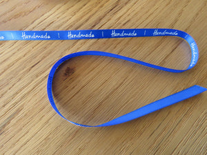 1m Royal Blue satin Handmade Ribbon  labels are approx. 50 x 10mm