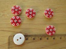 Load image into Gallery viewer, 6 red Buttons white spot with red dot inside 15mm