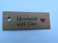 Load image into Gallery viewer, 100 Handmade with Love and a red heart cardboard labels. 50x 20mm