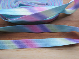 2.5m Diagonal Pastel Rainbow Print fold over elastic 15mm foldover foe.