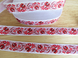 1m Printed Fold over elastic 15mm- red floral