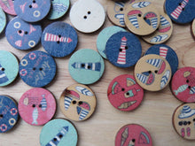 Load image into Gallery viewer, 53 Mixed Beach Print buttons- bikini, sun umbrella, lighthouse, yacht, fish etc