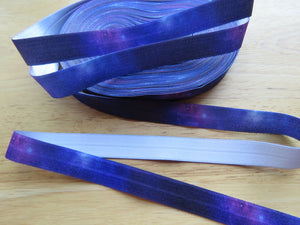 1m Purple Galaxy Star print fold over elastic FOE foldover 15mm wide