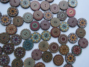 50 Cog wheel edge Retro Vintage print 20mm buttons 2 holes