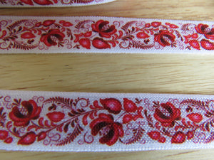 1m Printed Fold over elastic 15mm- red floral