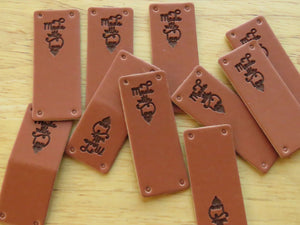 25 Brown PU Leather Made with Heart Foldable Labels 50x 20mm