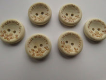 Load image into Gallery viewer, 10 Made with Love and Flowers wood look buttons 20mm